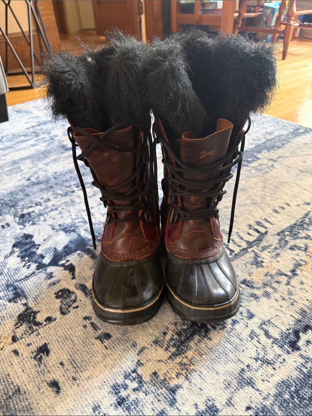 Sorel Black and Brown Faux-Fur Cuffed Lace-Up Winter Boots
